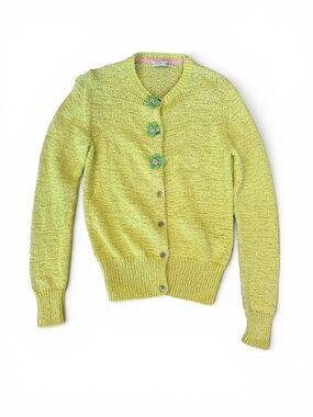 Tsumori Chisato Lime Green Knit Cardigan with Flower Buttons fits small/Medium